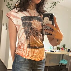 AFRM Orange Pink Sleeveless Graphic Muscle Tee